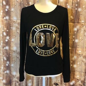 Signify Black Knit Top With LOVE in Gold Sequins